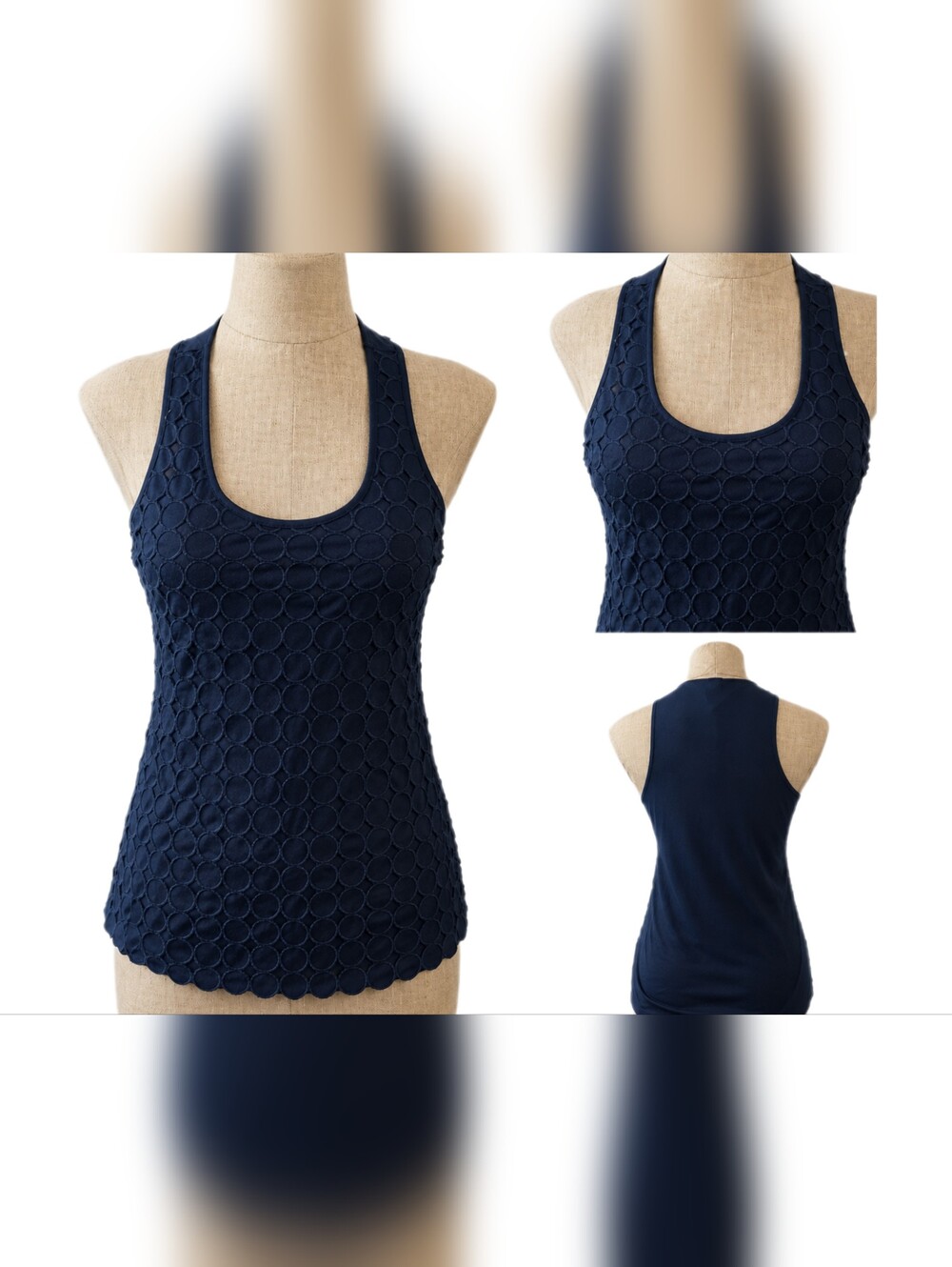 J.Crew tank top navy blue, Textured Circle Lace Racerback Tank.Size XS.